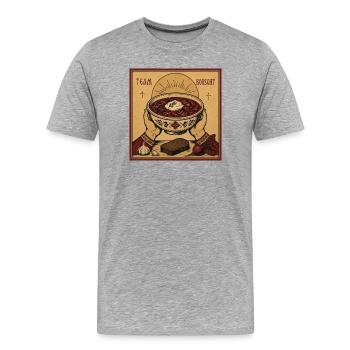 Ikone "Team Borscht" - Männer Premium Bio T-Shirt - Grau meliert - Vorne - Damien (186cm)