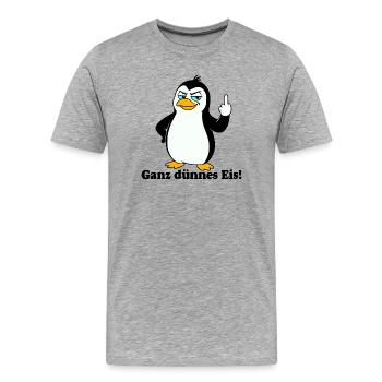 Frecher Pinguin Mittelfinger - Männer Premium Bio T-Shirt - Grau meliert - Vorne - Damien (186cm)