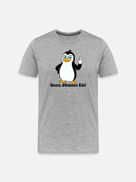 Frecher Pinguin Mittelfinger - Männer Premium Bio T-Shirt - Grau meliert