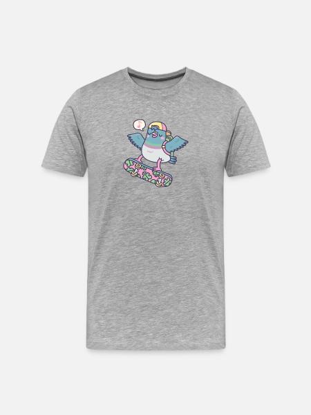 Lustige Skateboard-Taube - Männer Premium Bio T-Shirt - Grau meliert