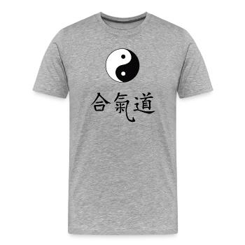 YinYang Tao mit Schriftzug Aikido - Männer Premium Bio T-Shirt - Grau meliert - Vorne - Damien (186cm)
