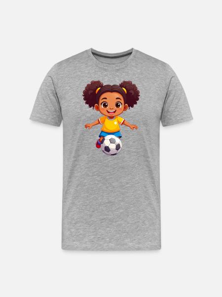 Kleines Mädchen kickt Fußball - Männer Premium Bio T-Shirt - Grau meliert