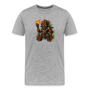 Guerrier Tiki avec Torche de Feu - T-shirt bio Premium Homme - gris chiné - Devant - Damien (186cm)
