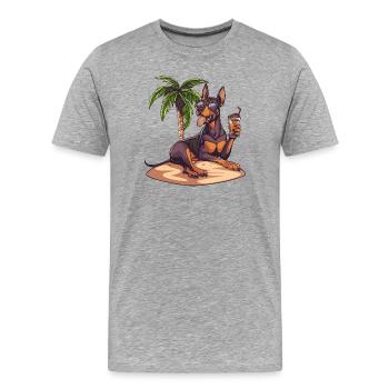 Chien Doberman Été - T-shirt bio Premium Homme - gris chiné - Devant - Damien (186cm)