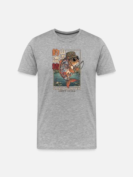 Karpfen Jäger Ansitz Rebellen - Männer Premium Bio T-Shirt - Grau meliert