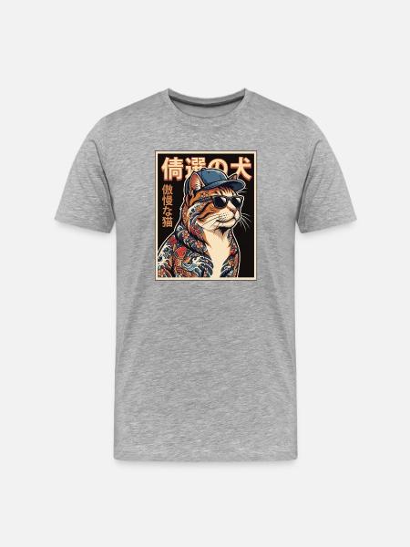 Katze Tokio - Männer Premium Bio T-Shirt - Grau meliert