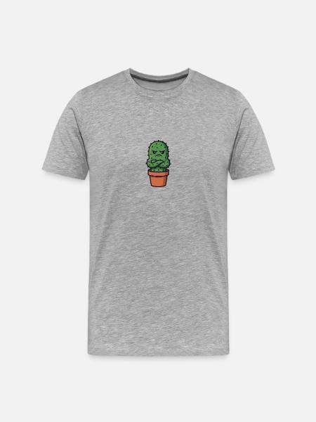 Grumpy Cactus in Pot - T-shirt bio Premium Homme - gris chiné