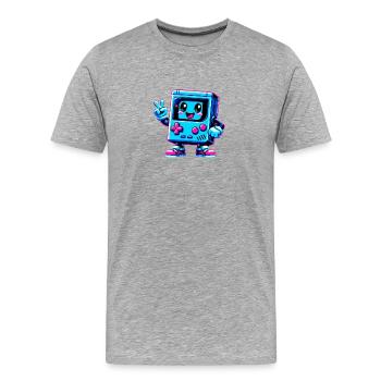 Retro Gaming Controller T-Shirt 80er - Männer Premium Bio T-Shirt - Grau meliert - Vorne - Damien (186cm)