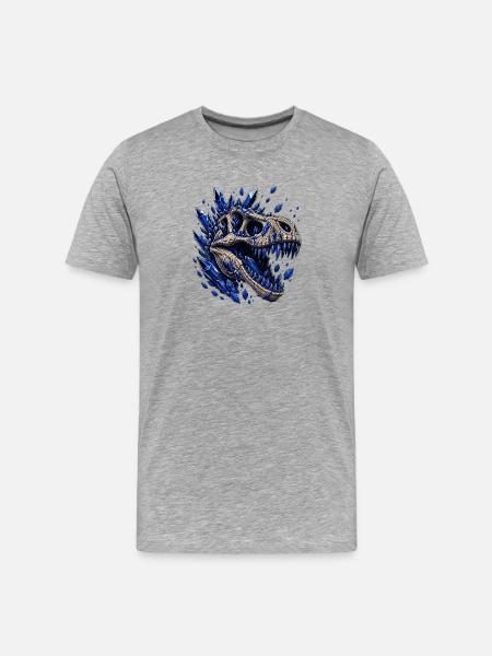 Crystal Dino Skull with Blue Crystals - Men's Premium Organic T-Shirt - heather grey