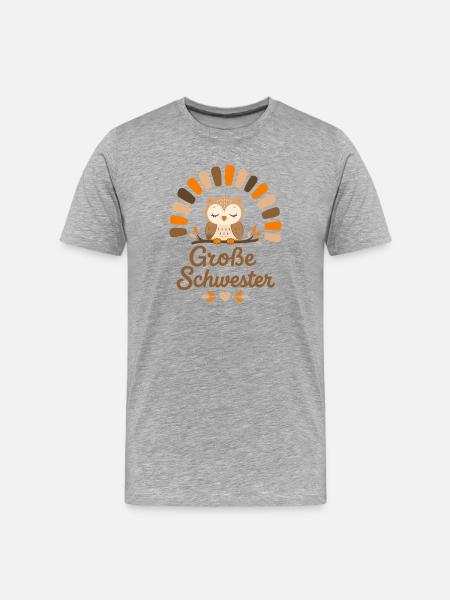 Schwester Eule – Süßes Geschwister Design - Männer Premium Bio T-Shirt - Grau meliert
