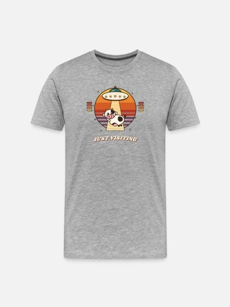 UFO visit cow in retro sunset - Men's Premium Organic T-Shirt - heather grey