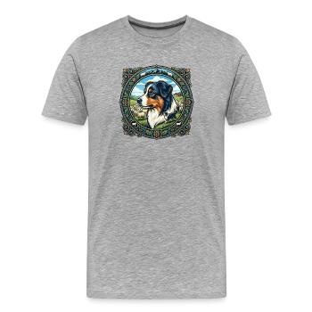 Portrait du Berger australien - T-shirt bio Premium Homme - gris chiné - Devant - Damien (186cm)