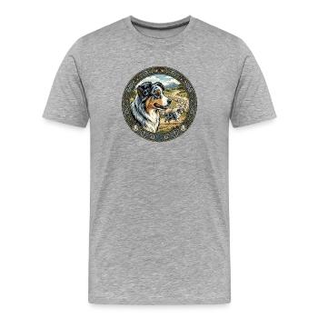 Portrait du Berger australien - T-shirt bio Premium Homme - gris chiné - Devant - Damien (186cm)