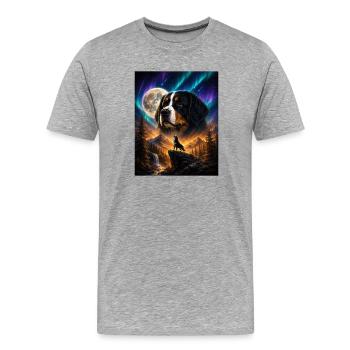 Art bernois du chien de montagne hurlant de lune bernoise - T-shirt bio Premium Homme - gris chiné - Devant - Damien (186cm)