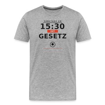 15:30 ist Gesetz – Samstags Fußball - Männer Premium Bio T-Shirt - Grau meliert - Vorne - Damien (186cm)