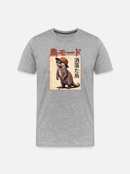 Japanischer Otter - Männer Premium Bio T-Shirt - Grau meliert