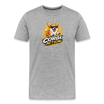 Corgi Action  - Männer Premium Bio T-Shirt - Grau meliert - Vorne - Damien (186cm)