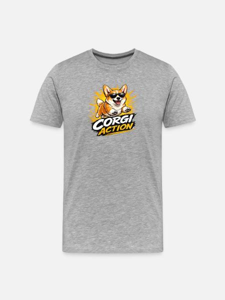 Corgi Action - T-shirt bio Premium Homme - gris chiné