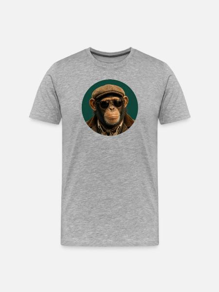 Retro-Schimpanse mit Hut und Stilbrille - Männer Premium Bio T-Shirt - Grau meliert