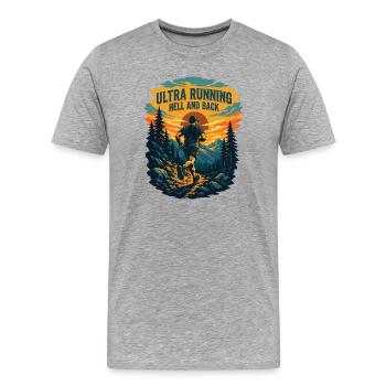 Ultra Running. Enfer et retour - T-shirt bio Premium Homme - gris chiné - Devant - Damien (186cm)