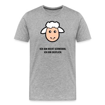 Schaf mit Spruch – Ich bin nicht schwierig - Männer Premium Bio T-Shirt - Grau meliert - Vorne - Damien (186cm)