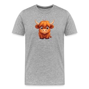 Süße kleine Highland Kuh - Flauschiges Comic-Motiv - Männer Premium Bio T-Shirt - Grau meliert - Vorne - Damien (186cm)