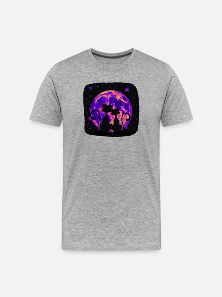 Zwei Katzen im Neon-Mondlicht - Männer Premium Bio T-Shirt - Grau meliert