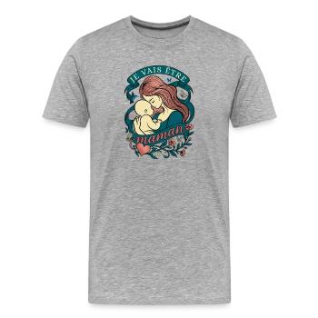 Je Vais Être Maman 2026 Grossesse Vintage - T-shirt bio Premium Homme - gris chiné - Devant - Damien (186cm)