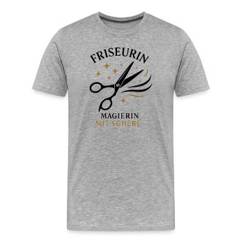 Friseurin Magierin mit Schere - Männer Premium Bio T-Shirt - Grau meliert - Vorne - Damien (186cm)