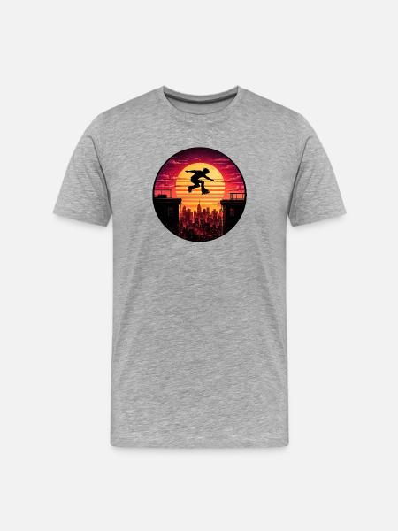Sunset Skyline Skate-Silhouette - Männer Premium Bio T-Shirt - Grau meliert