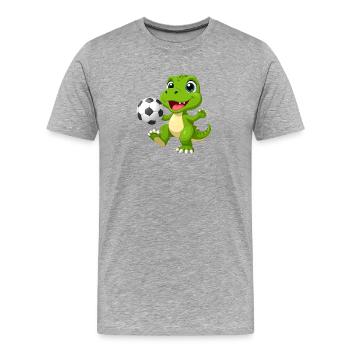 Petit Dino jouant au football – Sporty Comic Ar - T-shirt bio Premium Homme - gris chiné - Devant - Damien (186cm)