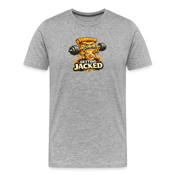 Funny Gym Pizza Workout Shirt - Männer Premium Bio T-Shirt - Grau meliert - Vorne - Damien (186cm)