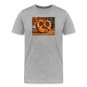Lächelnde Brezel-Gemütlichkeit - Männer Premium Bio T-Shirt - Grau meliert - Vorne - Damien (186cm)