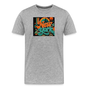 New York Retro Neon Print - Männer Premium Bio T-Shirt - Grau meliert - Vorne - Damien (186cm)