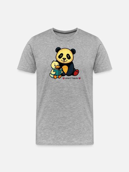 Panda et canard en lecture ensemble - T-shirt bio Premium Homme - gris chiné