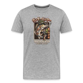 Zander Angler - Männer Premium Bio T-Shirt - Grau meliert - Vorne - Damien (186cm)
