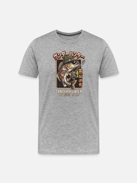 Zander Angler - Männer Premium Bio T-Shirt - Grau meliert