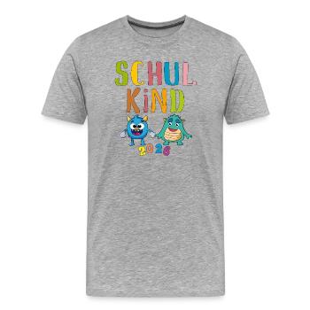 Schulkind 2026 Monsterfreunde - Männer Premium Bio T-Shirt - Grau meliert - Vorne - Damien (186cm)