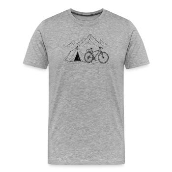 Bergcamping Fahrradzeichnung - Männer Premium Bio T-Shirt - Grau meliert - Vorne - Damien (186cm)