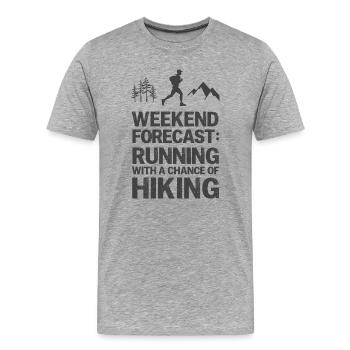Prévisions du week-end : Courir avec une chance de randonnée - T-shirt bio Premium Homme - gris chiné - Devant - Damien (186cm)