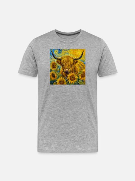 Sunny Highland Cow in Sunflowers - Men's Premium Organic T-Shirt - heather grey
