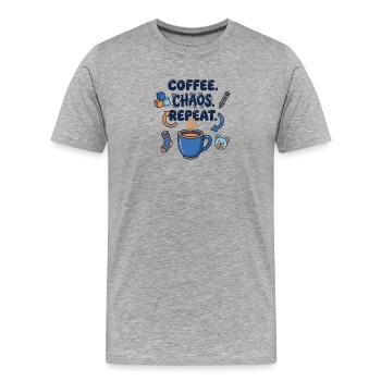 Chaos du café : Répétition - T-shirt bio Premium Homme - gris chiné - Devant - Damien (186cm)