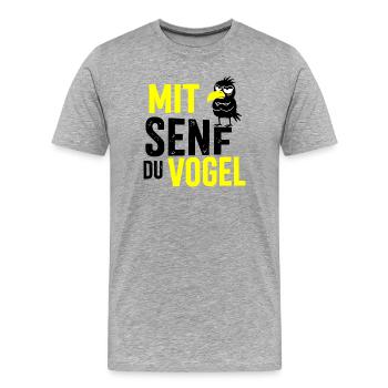 Mit Senf du Vogel, Bratwurst mit Senf - Männer Premium Bio T-Shirt - Grau meliert - Vorne - Damien (186cm)