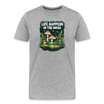 La vie se passe dans le terrarium Moss Moos - T-shirt bio Premium Homme - gris chiné - Devant - Damien (186cm)