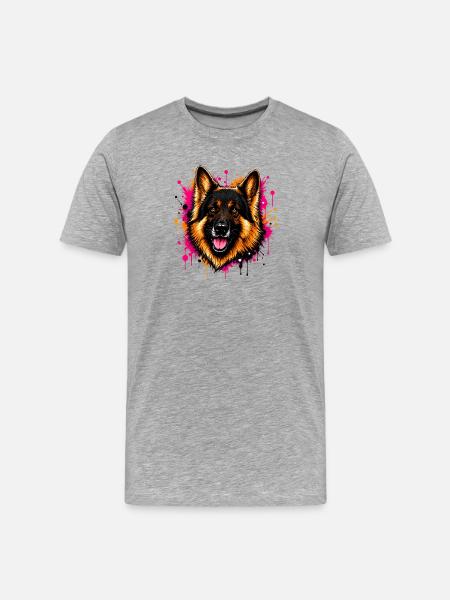 Schäferhund Graffiti Farbklecks - Männer Premium Bio T-Shirt - Grau meliert