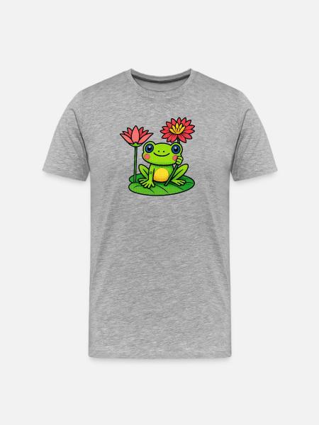 Frog between blooming water lilies - Men's Premium Organic T-Shirt - heather grey