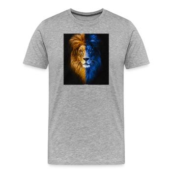 Lion de couleur partagée : Œil du héros - T-shirt bio Premium Homme - gris chiné - Devant - Damien (186cm)