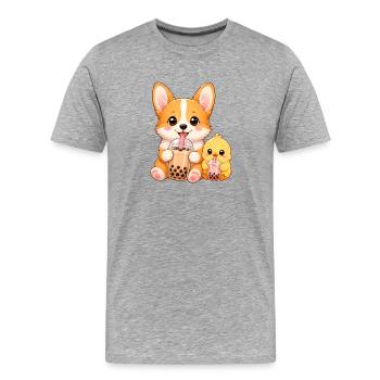 Duo mignon, chien Corgi, petit mignon - T-shirt bio Premium Homme - gris chiné - Devant - Damien (186cm)