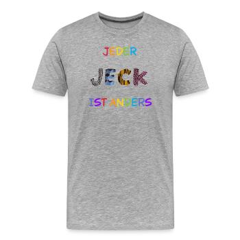 Jeder-Jeck-ist-anders - Männer Premium Bio T-Shirt - Grau meliert - Vorne - Damien (186cm)