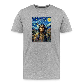 Geronimo – Sternennacht - Männer Premium Bio T-Shirt - Grau meliert - Vorne - Damien (186cm)